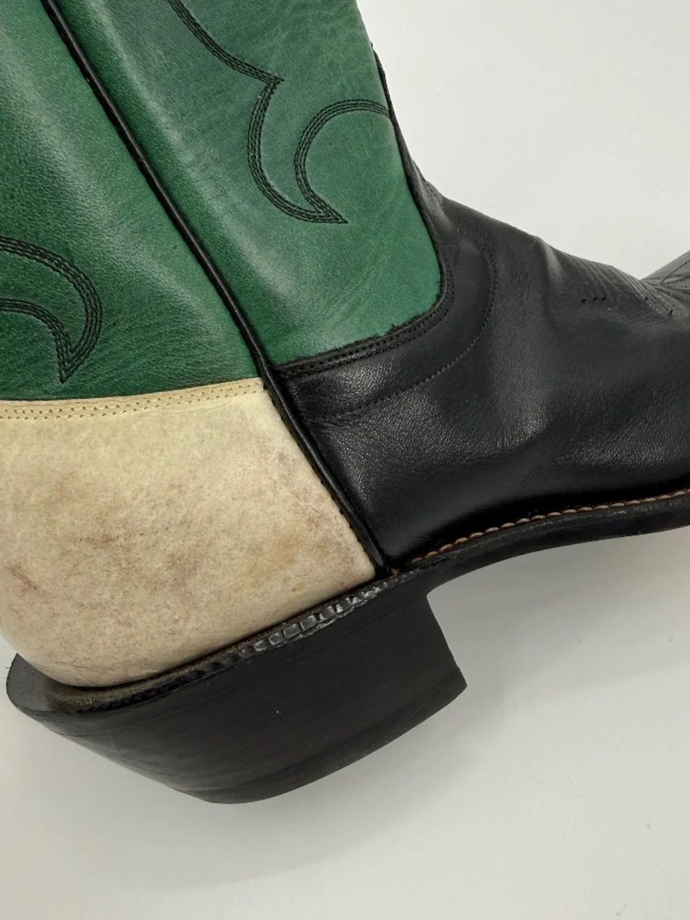 Vintage Olathe Western Boots USA Made Black Green Leather Men 10 B  Women 11.5